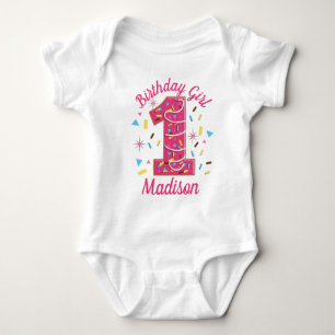 Doughnut First Doughnut Sweet One Birthday  Baby Bodysuit