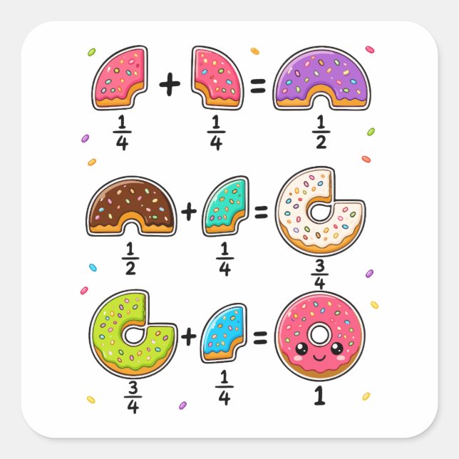 Doughnut Fractions Learning Math Humour Square Sticker (Front)
