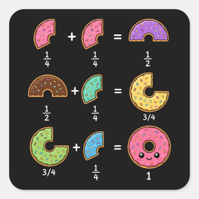 Doughnut Fractions Learning Math Humour Square Sticker (Front)