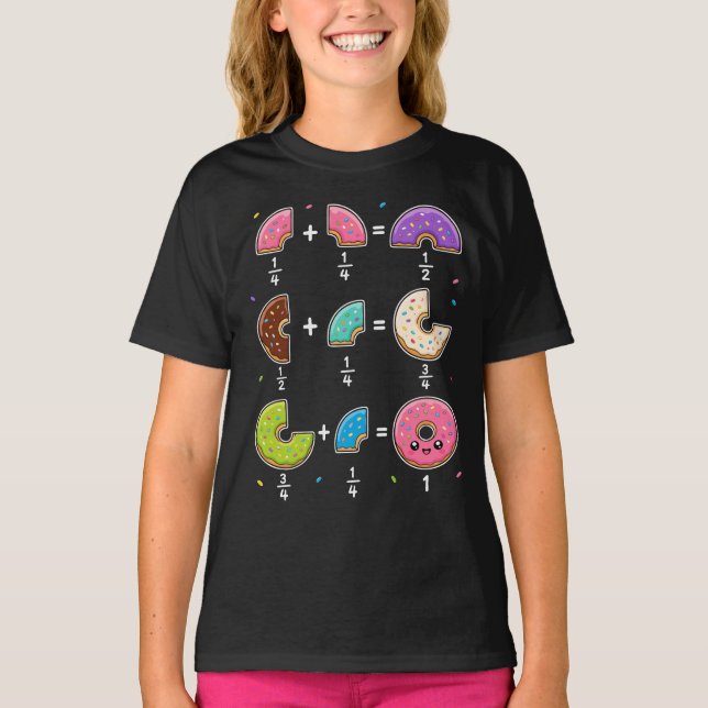 Doughnut Fractions Learning Math Humour T-Shirt (Front)