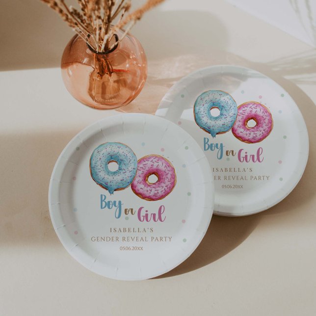 Doughnut Gender Reveal Boy Or Girl Party Paper Plate (Creator Uploaded)