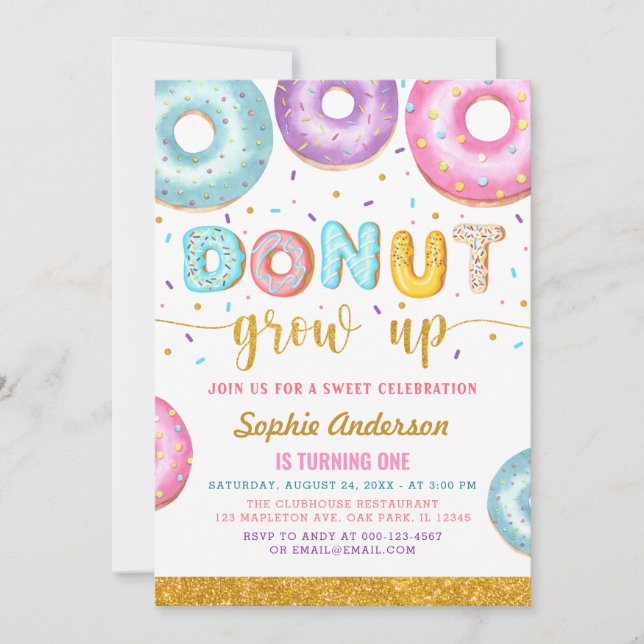 Doughnut Grow Up 1st Birthday Invitation (Front)