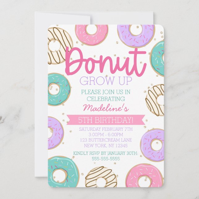 Doughnut Grow Up Birthday Invitation (Front)