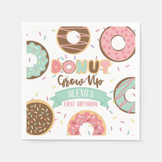 Doughnut Grow Up Birthday Napkin - Customisable (Front)