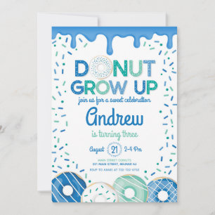 Doughnut Grow Up Blue Doughnut Birthday Invitation