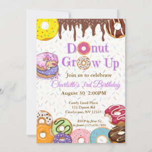 "Doughnut Grow Up" Doughnut Birthday Invitation