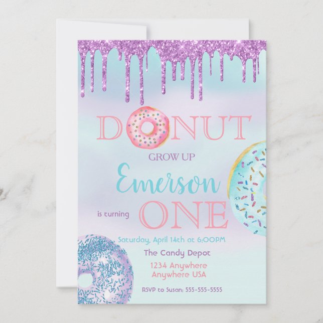 Doughnut, grow up. Doughnut Birthday Party Invitation (Front)