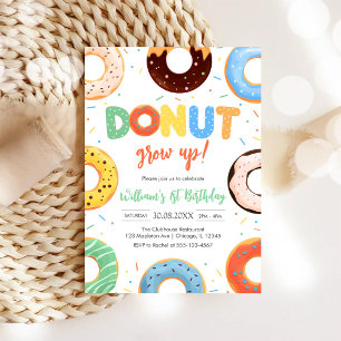 Doughnut Grow Up Doughnut Boy Birthday Party Invit Invitation