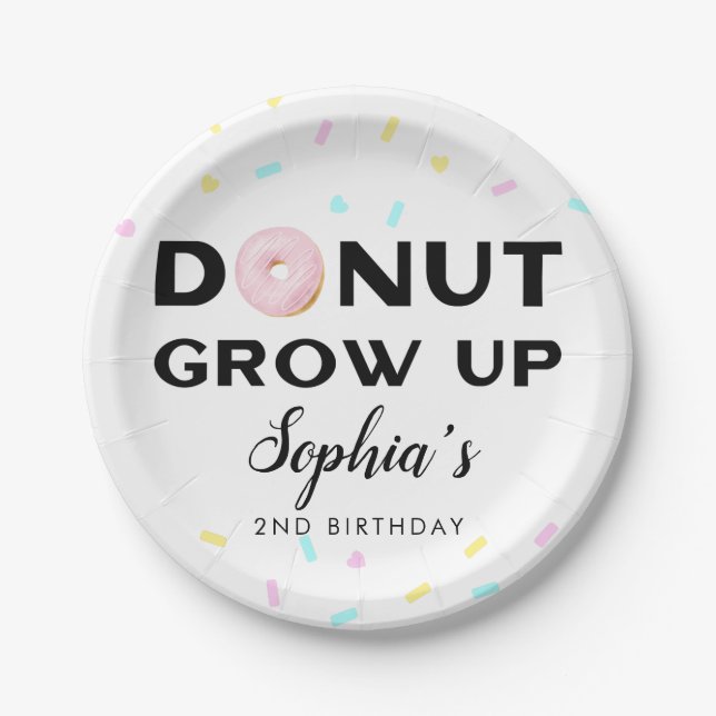 Doughnut Grow Up Fun Birthday Party Paper Plate (Front)
