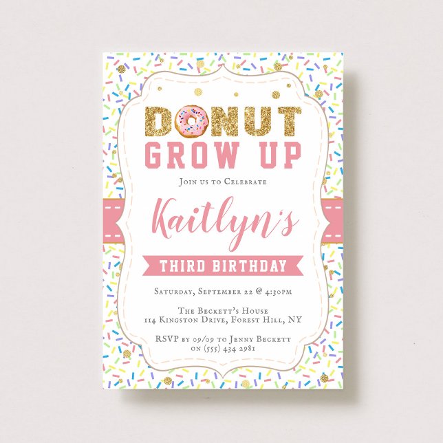 Doughnut Grow Up Girls Any Age Birthday Invitation (Creator Uploaded)