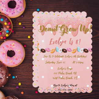 Doughnut Grow Up Girls Doughnut Themed Birthday Pa Invitation