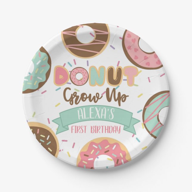 Doughnut Grow Up Paper Plate - Customisable (Front)