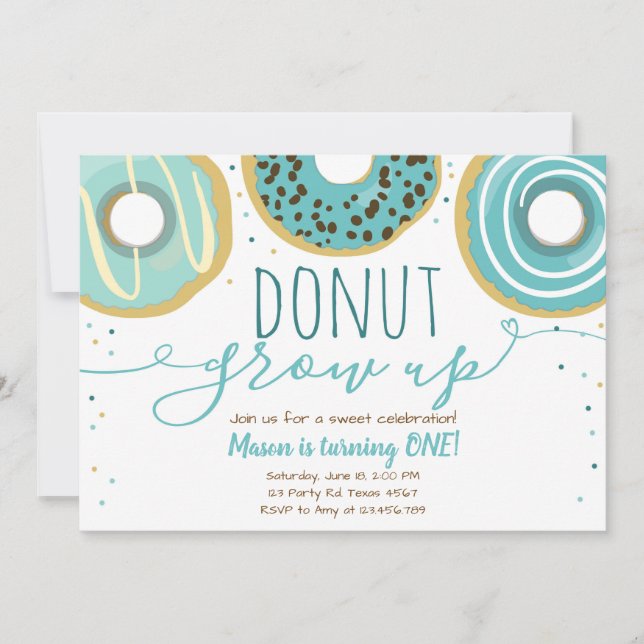 Doughnut grow up party Blue Boy First Birthday Invitation (Front)