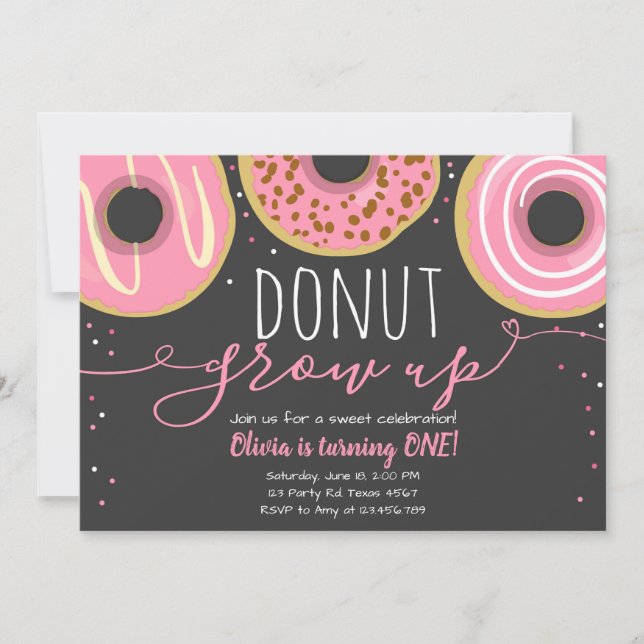Doughnut grow up party Girl Pink Doughnut Birthday Invitation (Front)