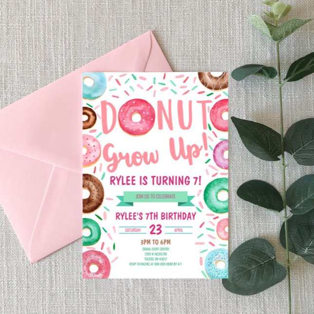 Doughnut Grow Up Themed Birthday Party Invitation (Creator Uploaded)