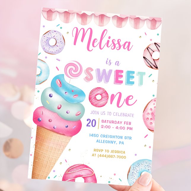 Doughnut Ice Cream Sweet One 1st Birthday Invitati Invitation (Creator Uploaded)