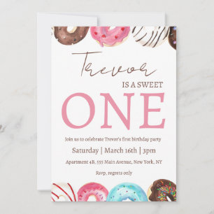 Doughnut illustration sweet one birthday invitation
