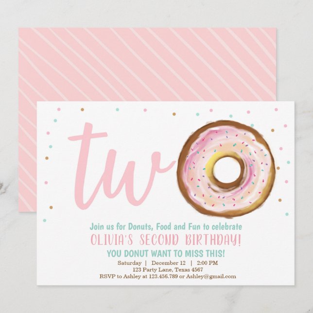 Doughnut Invitation One Girl Two Sweet Birthday Pa (Front/Back)