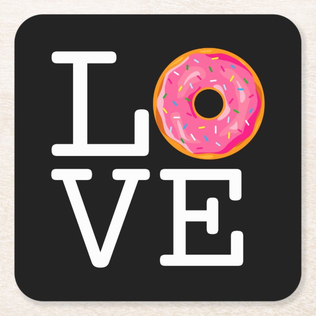 Doughnut Love Square Paper Coaster (Front)