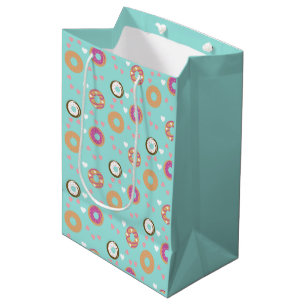 Doughnut Love Valentine's Day Hearts Pink Teal Medium Gift Bag