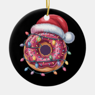 Doughnut Lover Christmas Lights Santa Hat Kids Wom Ceramic Tree Decoration