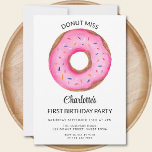 Doughnut Miss Girl's First Birthday Party Invitation