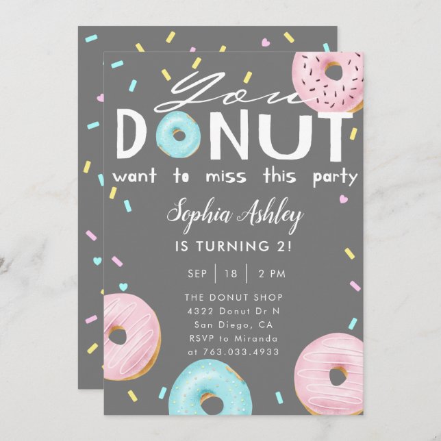 Doughnut Miss This Party Birthday Invitation (Front/Back)