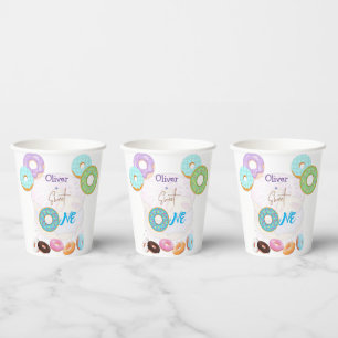 Doughnut one boy birthday  paper cups