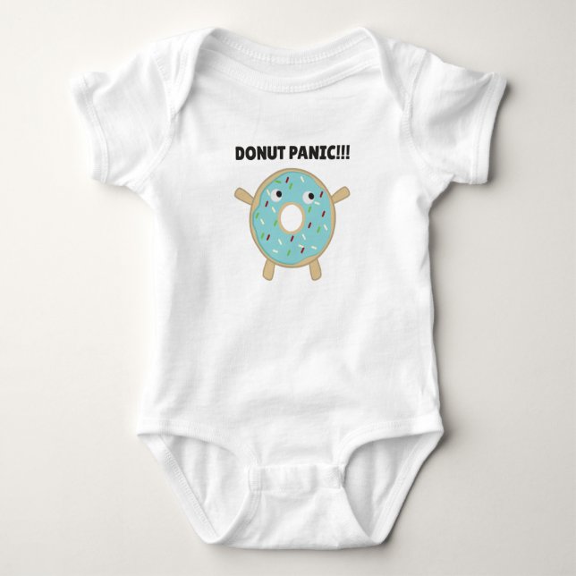Doughnut Panic - Funny Pun With Doughnuts Baby Bodysuit (Front)