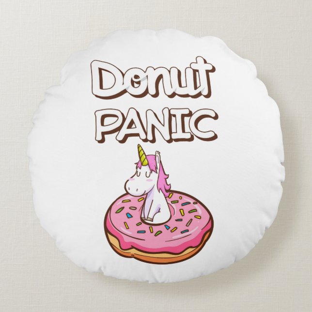 Doughnut Panic Unicorn Round Pillow (Front)