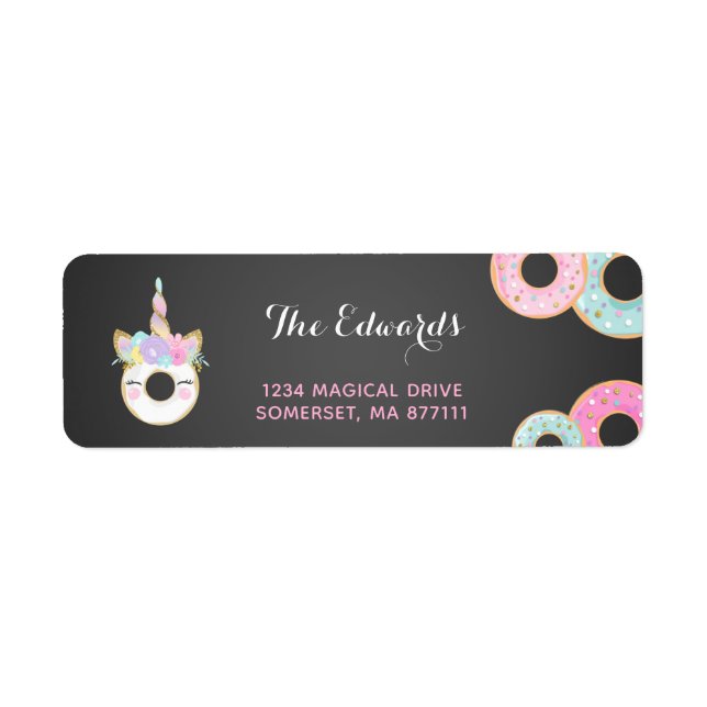 Doughnut Party Address Labels Doughnut & Unicorn (Front)