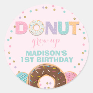 Doughnut Party Favour Tag Sticker Seal Doughnut Gr
