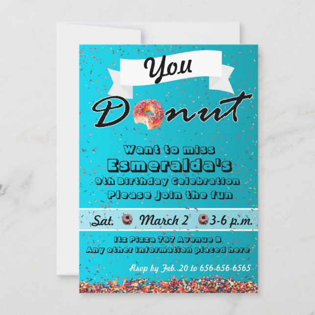 Doughnut Party Invitation, Doughnut Birthday Invit Invitation (Front)