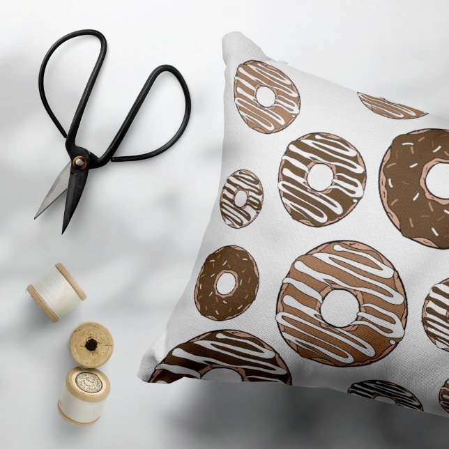 Doughnut Pattern, Chocolate Doughnuts, Caramel Dou Decorative Cushion (Creator Uploaded)