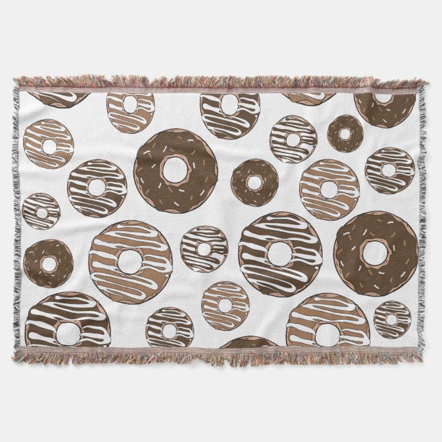 Doughnut Pattern, Chocolate Doughnuts, Caramel Dou Throw Blanket (Front)
