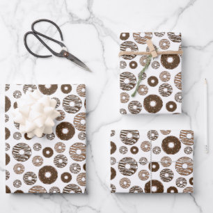 Doughnut Pattern, Chocolate Doughnuts, Caramel Dou Wrapping Paper Sheet