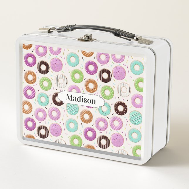 Doughnut Pattern custom name lunch boxes (Front)