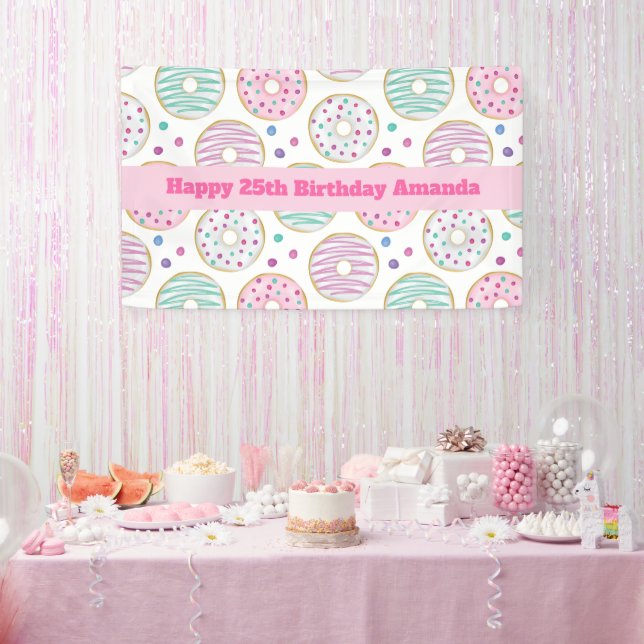 Doughnut Pattern Cute Colourful Birthday Banner (Party)