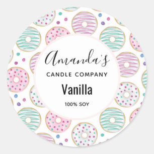 Doughnut Pattern Cute Colourful Candle Business Classic Round Sticker