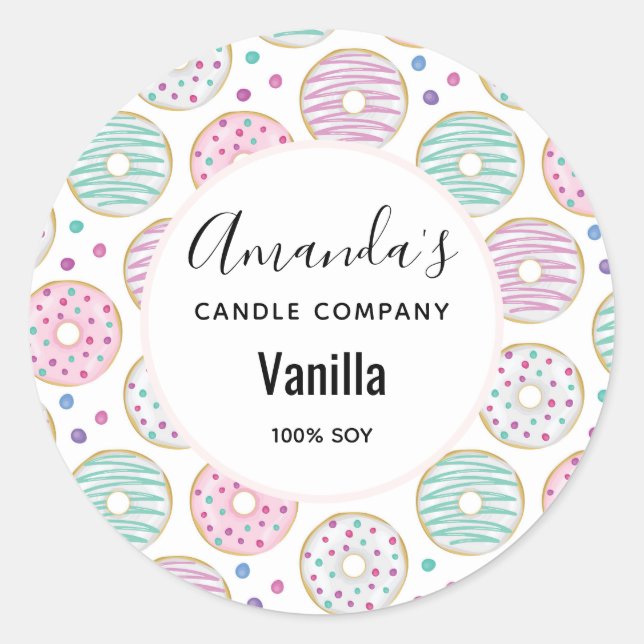 Doughnut Pattern Cute Colourful Candle Business Classic Round Sticker (Front)