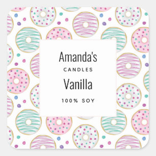 Doughnut Pattern Cute Colourful Candle Business Square Sticker