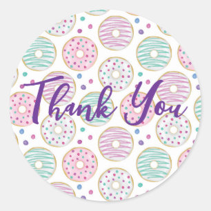 Doughnut Pattern Cute Colourful Thank You Classic Round Sticker