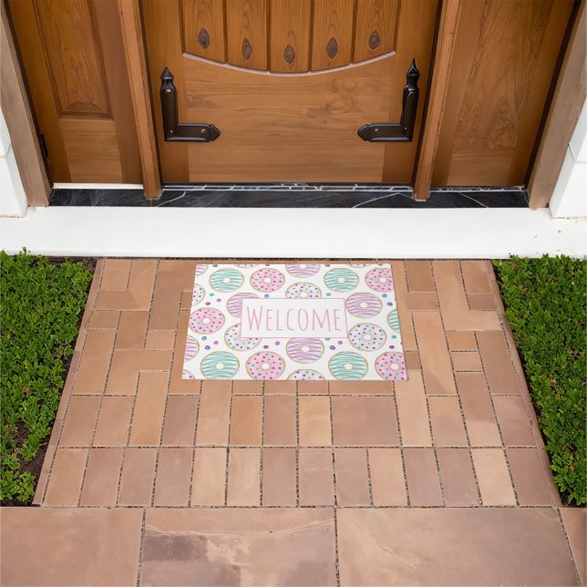 Doughnut Pattern Cute Colourful Welcome Doormat (Outdoor)