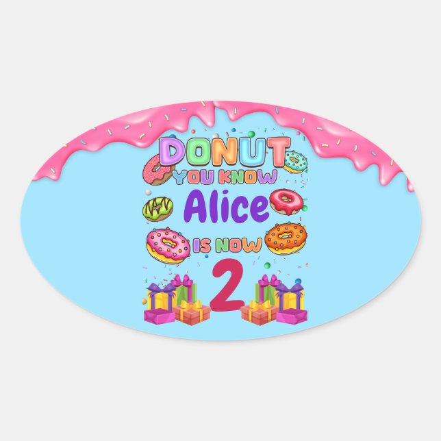 Doughnut Personalised Colour Sprinkle Birthday Par Oval Sticker (Front)