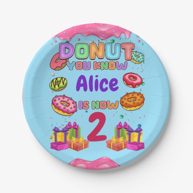 Doughnut Personalised Colour Sprinkle Birthday Par Paper Plate (Front)