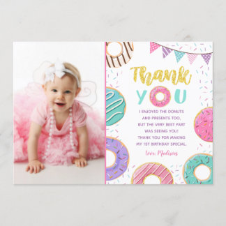 Doughnut Photo Birthday Thank You Cards