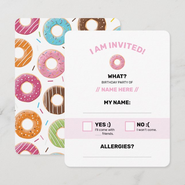 doughnut pink editable RSVP card (Front/Back)