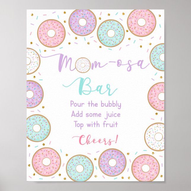 Doughnut Pink Gold Pastel Baby Shower Mimosa Bar S Poster (Front)