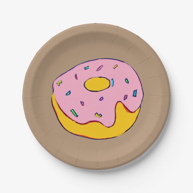 Doughnut pink icing sweets party paper plate (Front)
