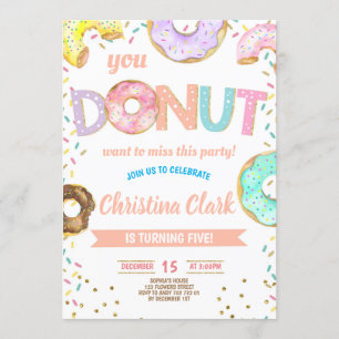 Doughnut Pink Sprinkles Girl Birthday Party Invitation